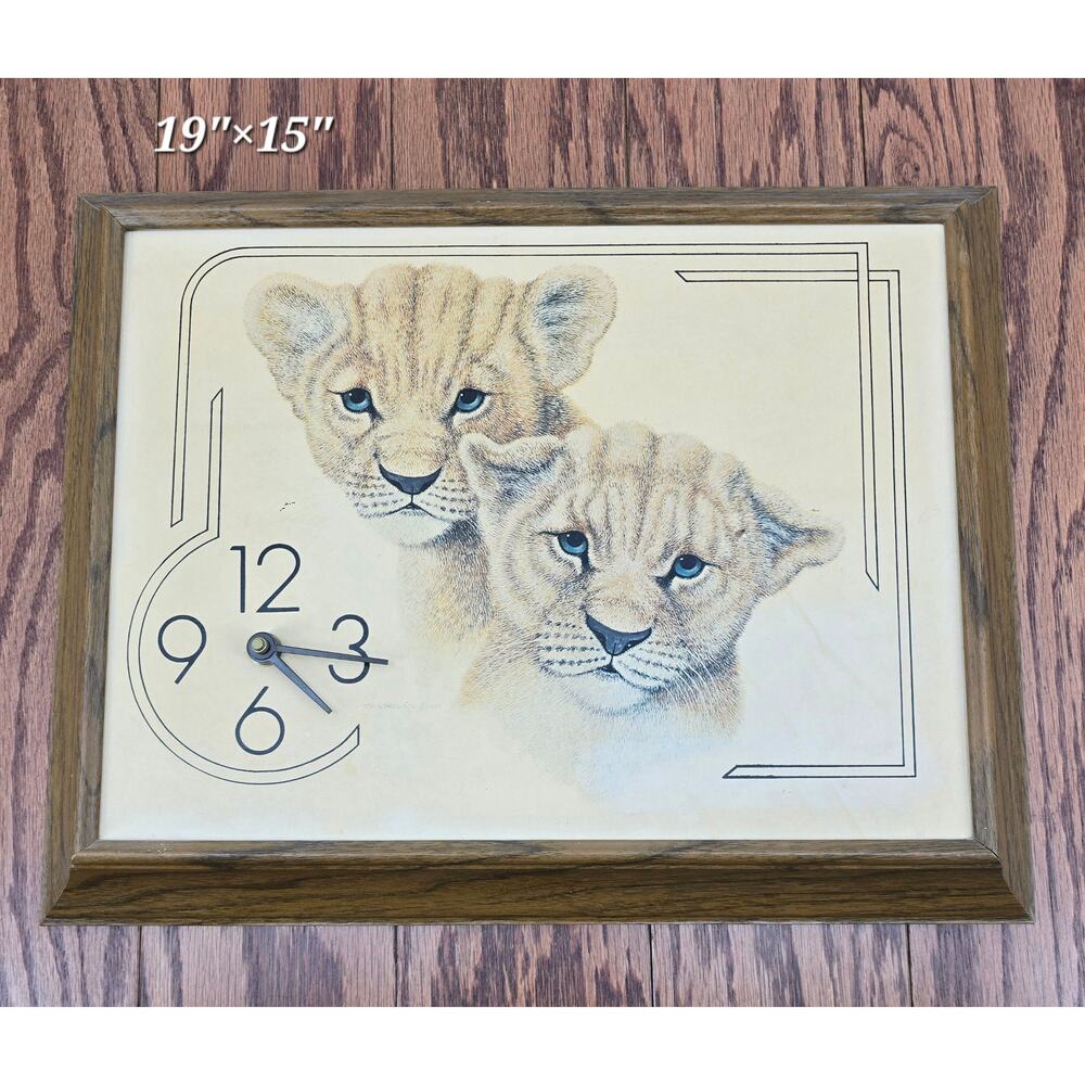 Vintage‎ Strawser Lion Cub Lithograph Clock